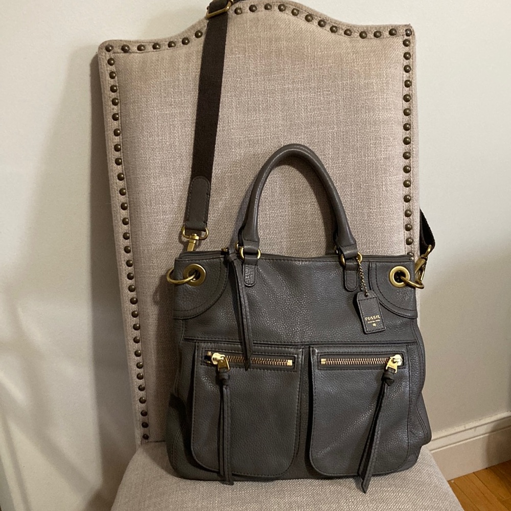 Fossil Gray Leather Women's Bag - Picture 2 of 5